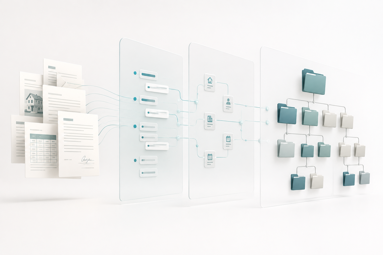 Dokumente laufen über Routing-Ebenen in eine strukturierte Ordnerablage